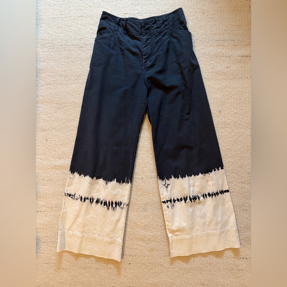 Anthropologie Navy and Cream Tie-Dye Wide Leg Chinos